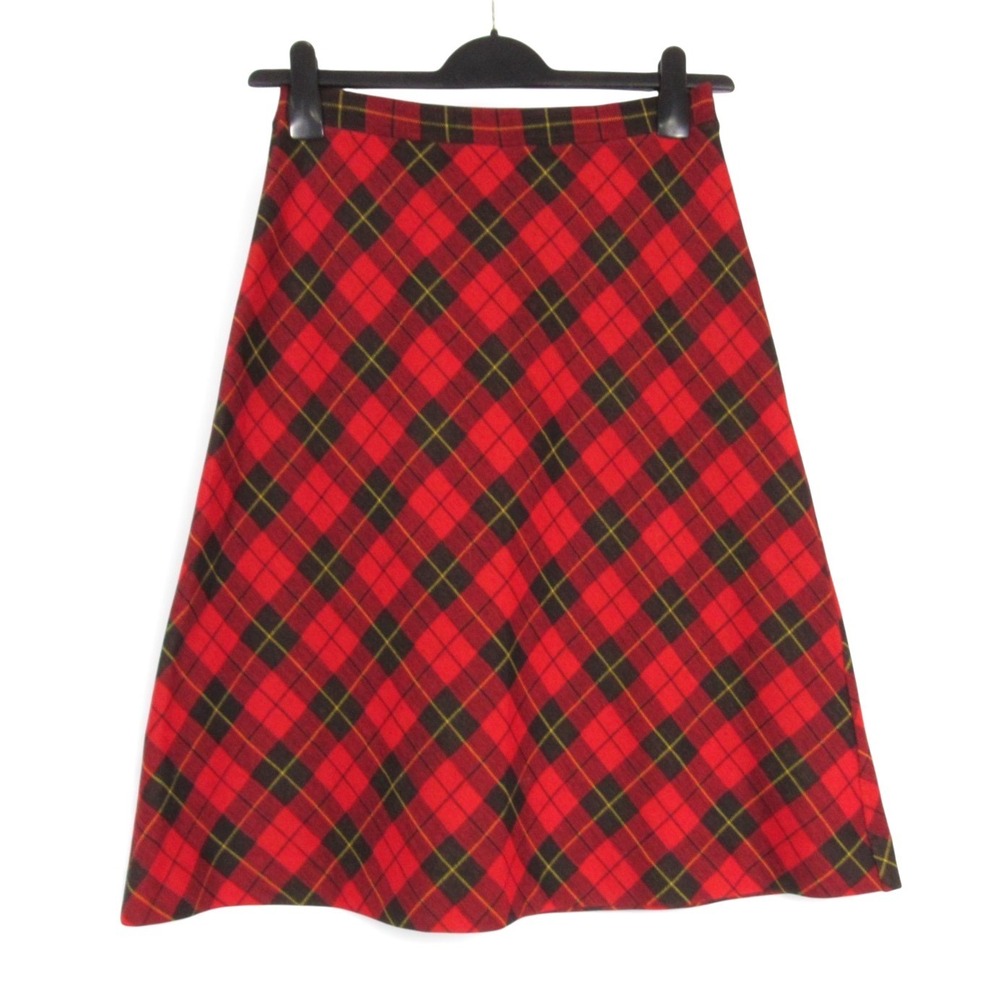 VTG ACT III Red/Black TARTAN PLAID Pull-On WOOL BLEND Preppy A-LINE SKIRT 25"/S